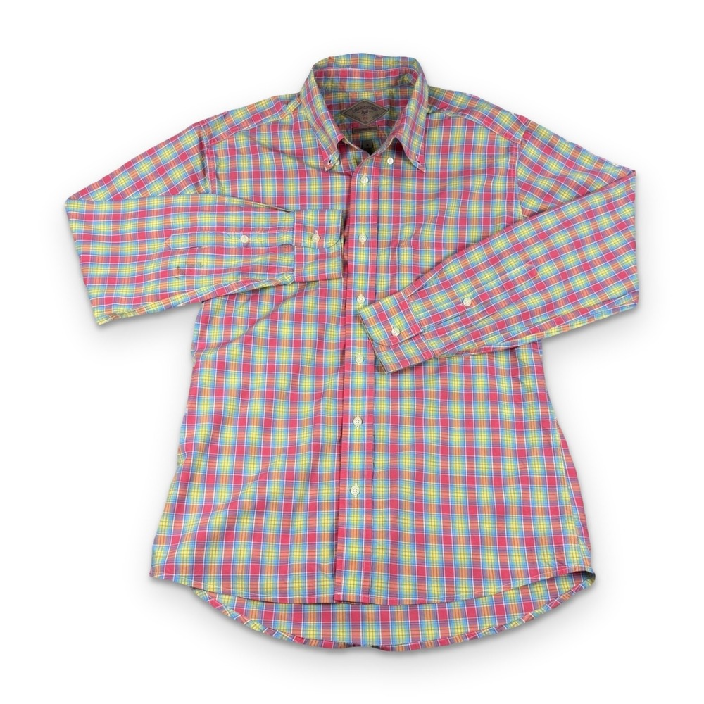 Bills Khakis Shirt Mens M Red Yellow Plaid Long Sleeve Button Down Made in USA